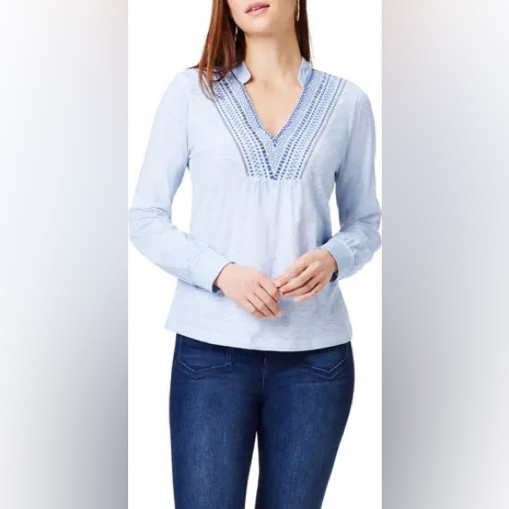 NEW NIC+ZOE Sky Blue Embroidered Blouse Plus Size 2X